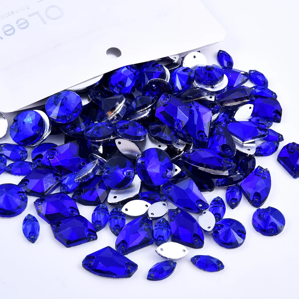 Oleeya 20/50/100Pcs Mix Sizes Glass Sew On Rhinestones Sewing Crystal AB Flat Back Stones For Clothes Accessories Wedding Dress