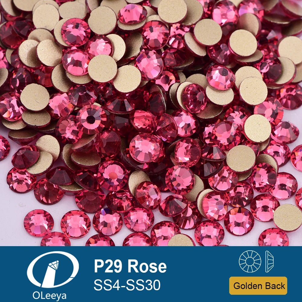 Oleeya P01-P30 Cold Fix Glass Crystal Rhinestones Gold Flatback Strass Stones Nail Art Accessories DIY Decoration