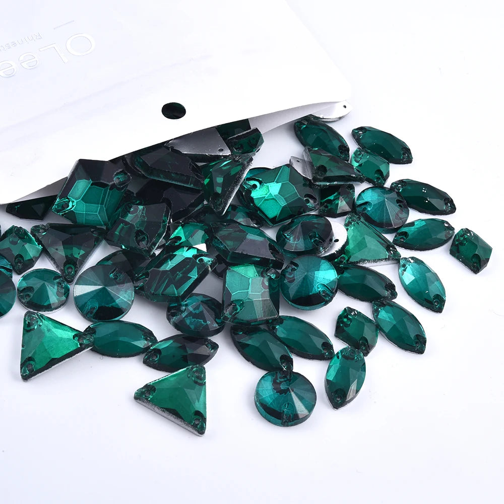 Oleeya 20/50/100Pcs Mix Sizes Glass Sew On Rhinestones Sewing Crystal AB Flat Back Stones For Clothes Accessories Wedding Dress