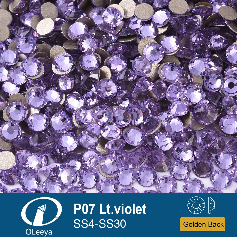 Oleeya P01-P30 Cold Fix Glass Crystal Rhinestones Gold Flatback Strass Stones Nail Art Accessories DIY Decoration