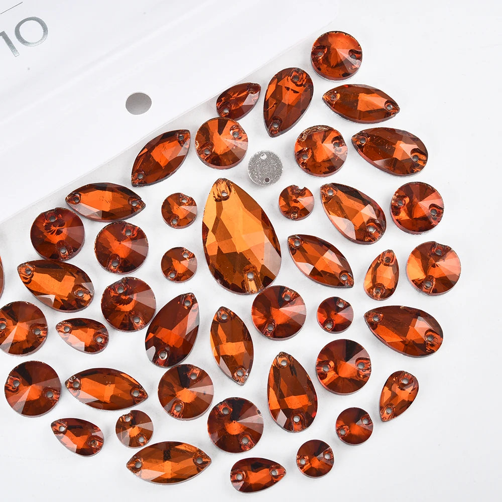 Oleeya 20/50/100Pcs Mix Sizes Glass Sew On Rhinestones Sewing Crystal AB Flat Back Stones For Clothes Accessories Wedding Dress