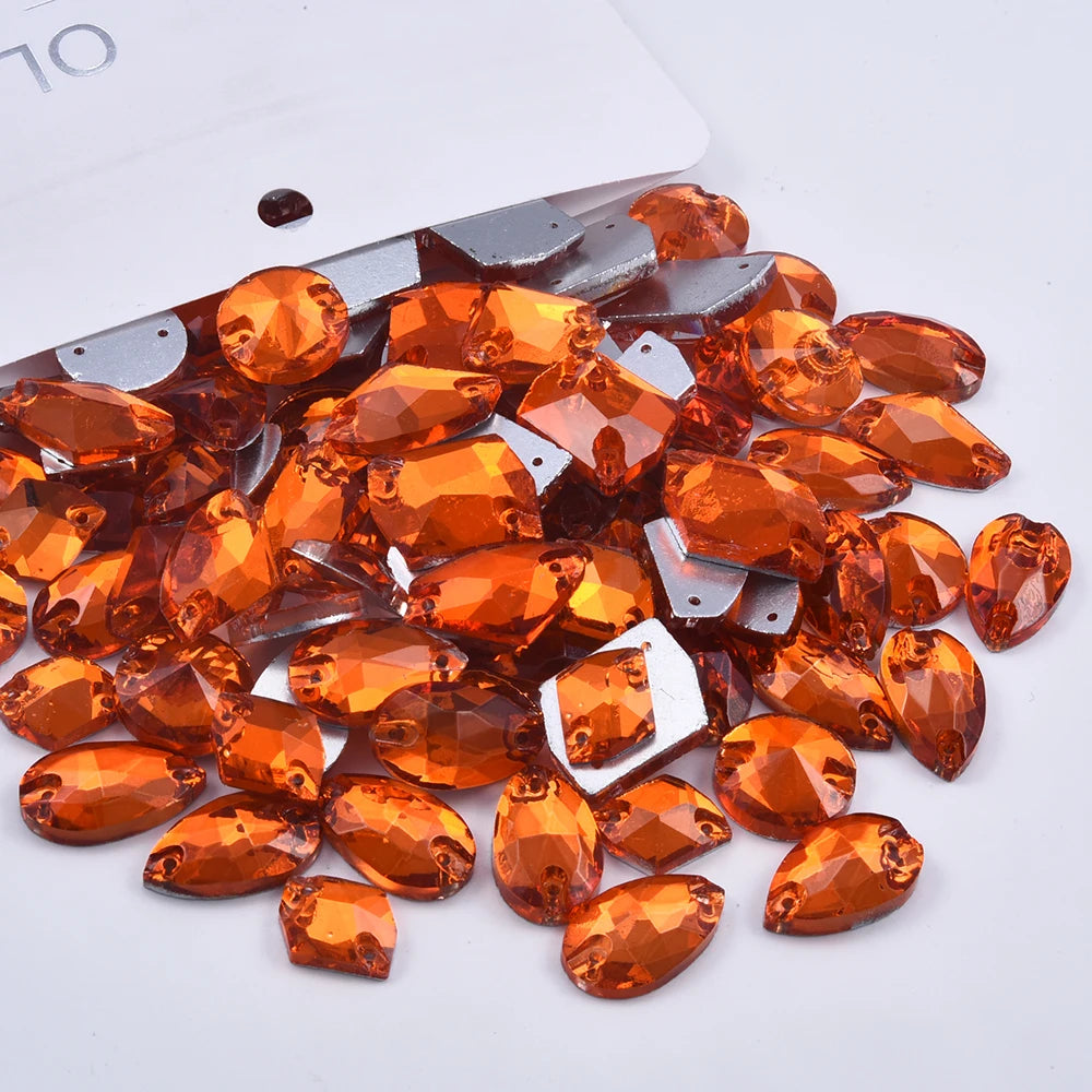 Oleeya 20/50/100Pcs Mix Sizes Glass Sew On Rhinestones Sewing Crystal AB Flat Back Stones For Clothes Accessories Wedding Dress