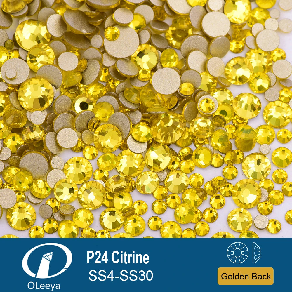 Oleeya P01-P30 Cold Fix Glass Crystal Rhinestones Gold Flatback Strass Stones Nail Art Accessories DIY Decoration
