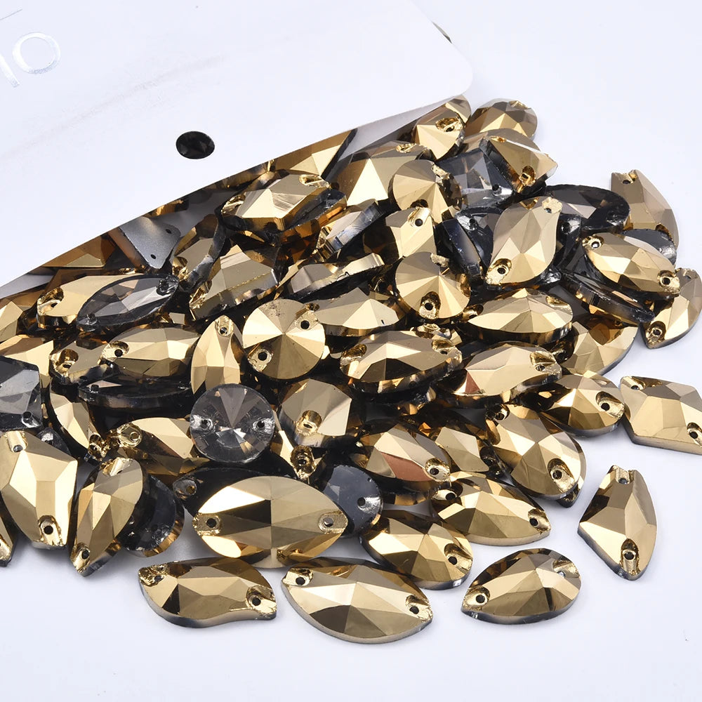 Oleeya 20/50/100Pcs Mix Sizes Glass Sew On Rhinestones Sewing Crystal AB Flat Back Stones For Clothes Accessories Wedding Dress