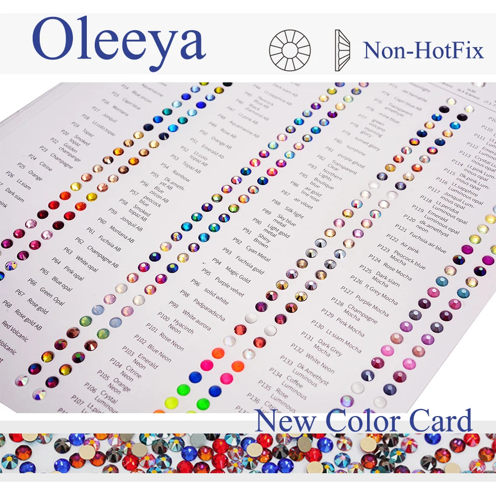 Oleeya P01-P30 Cold Fix Glass Crystal Rhinestones Gold Flatback Strass Stones Nail Art Accessories DIY Decoration