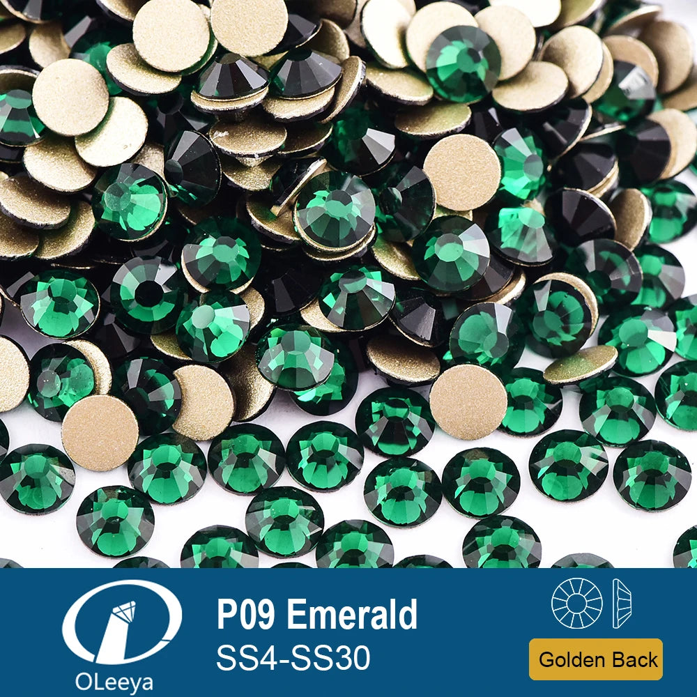 Oleeya P01-P30 Cold Fix Glass Crystal Rhinestones Gold Flatback Strass Stones Nail Art Accessories DIY Decoration